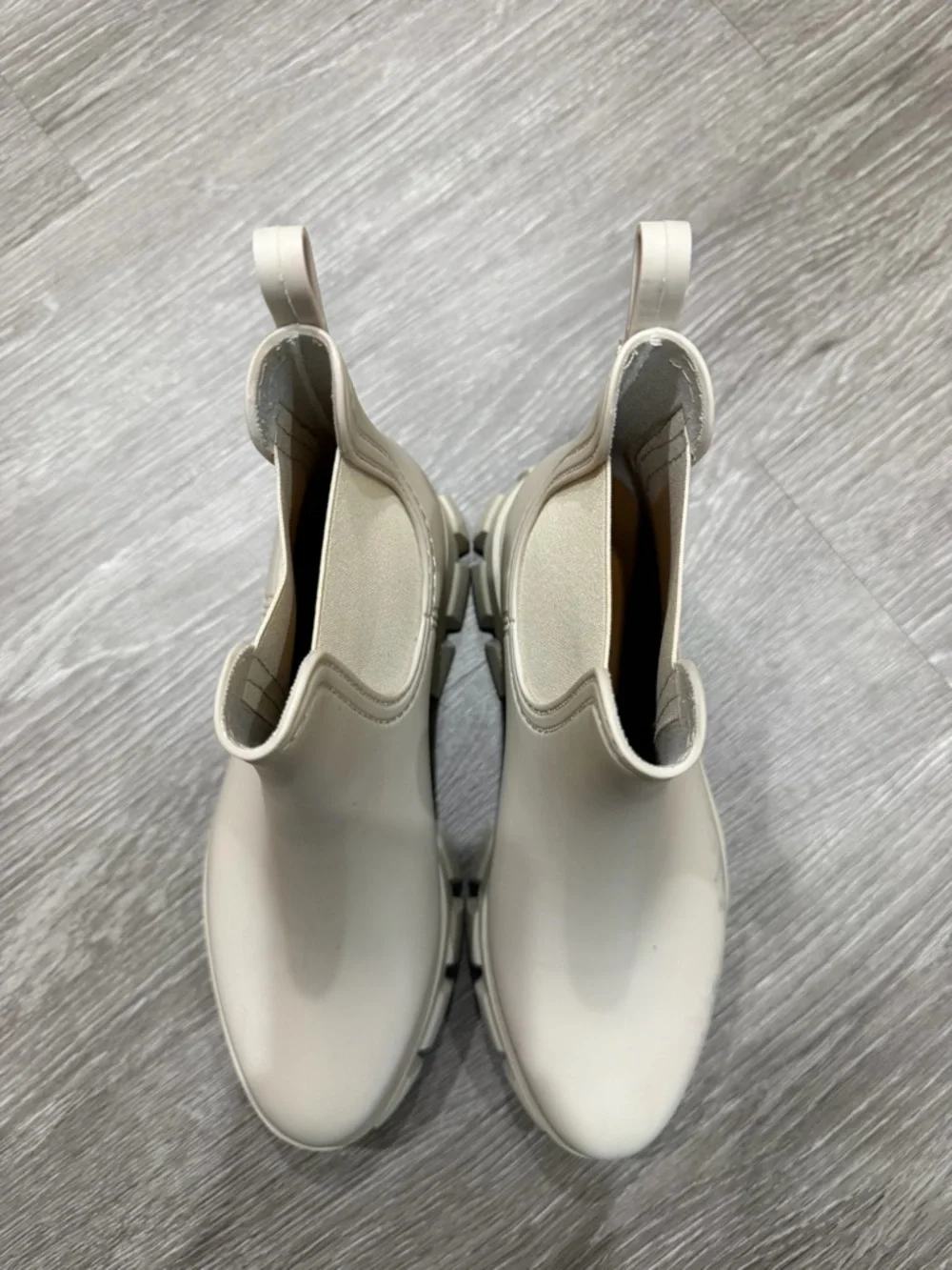 Jeffrey Campbell Play Pleu Rain Boot Cream Platform Chelsea Lug Sole